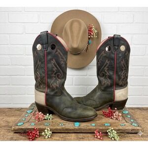Old West leather ❤️Cowboy Western Boot Red White  Embroidered.Rodeo festival -7